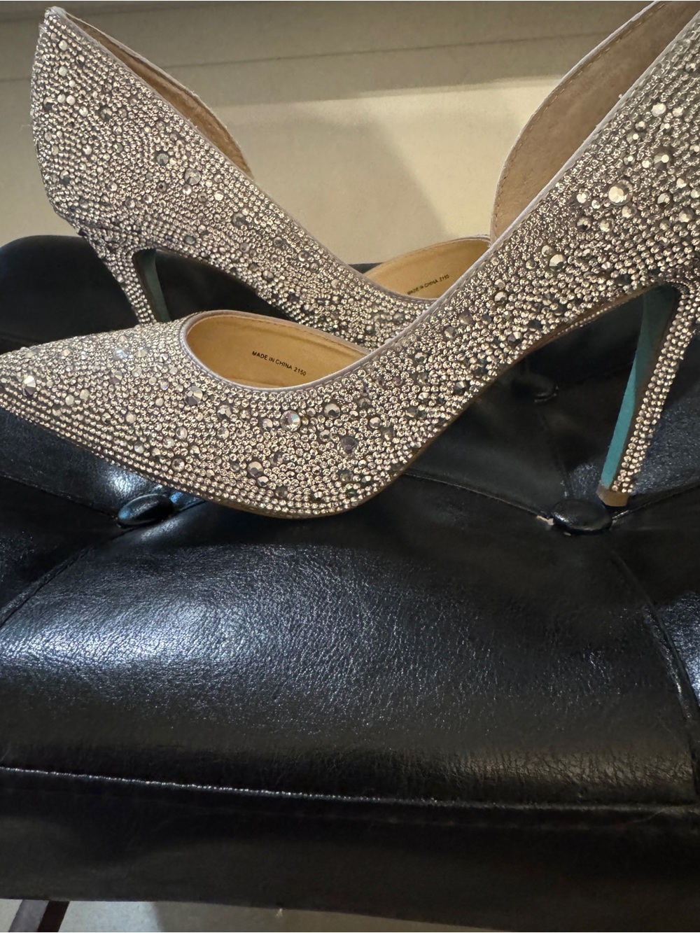 Betsey Johnson Crystal-Embellished Silver Evening Pumps